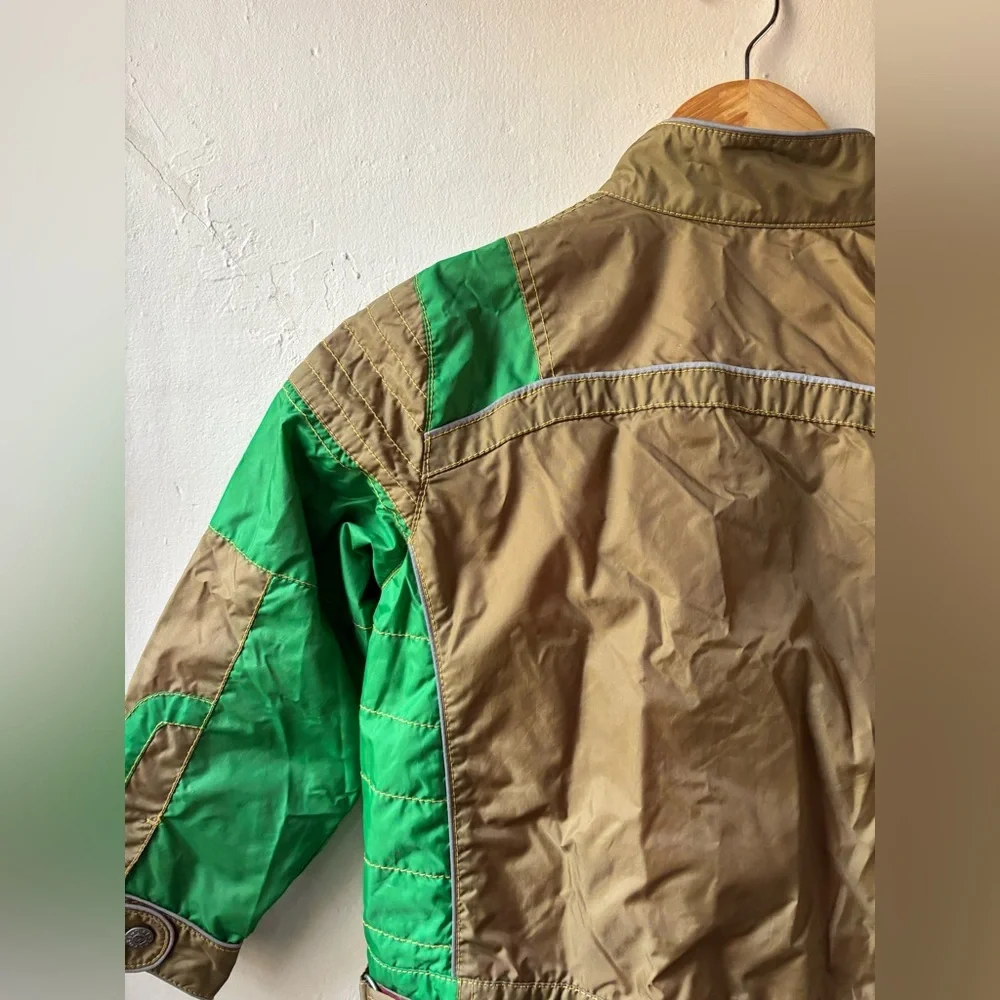 Oilily Kids Jacket Green and Brown Vintage Moto Racing Style Jacket w Patches